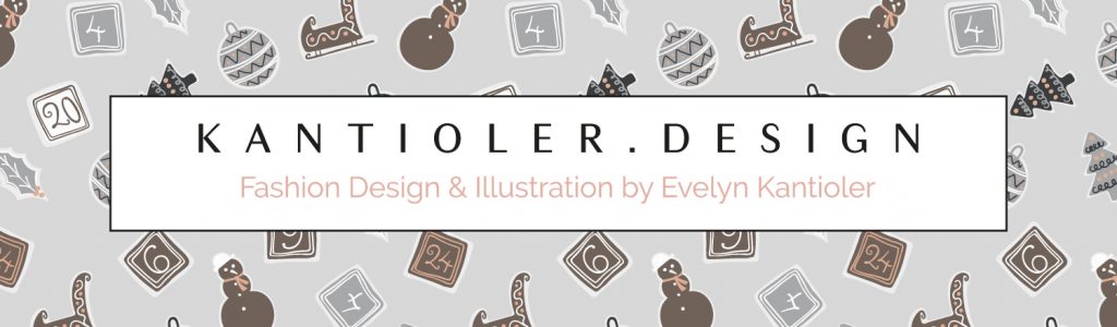 Header Kantioler Design with description of services like fashion design and illustration by Evelyn Kantioler